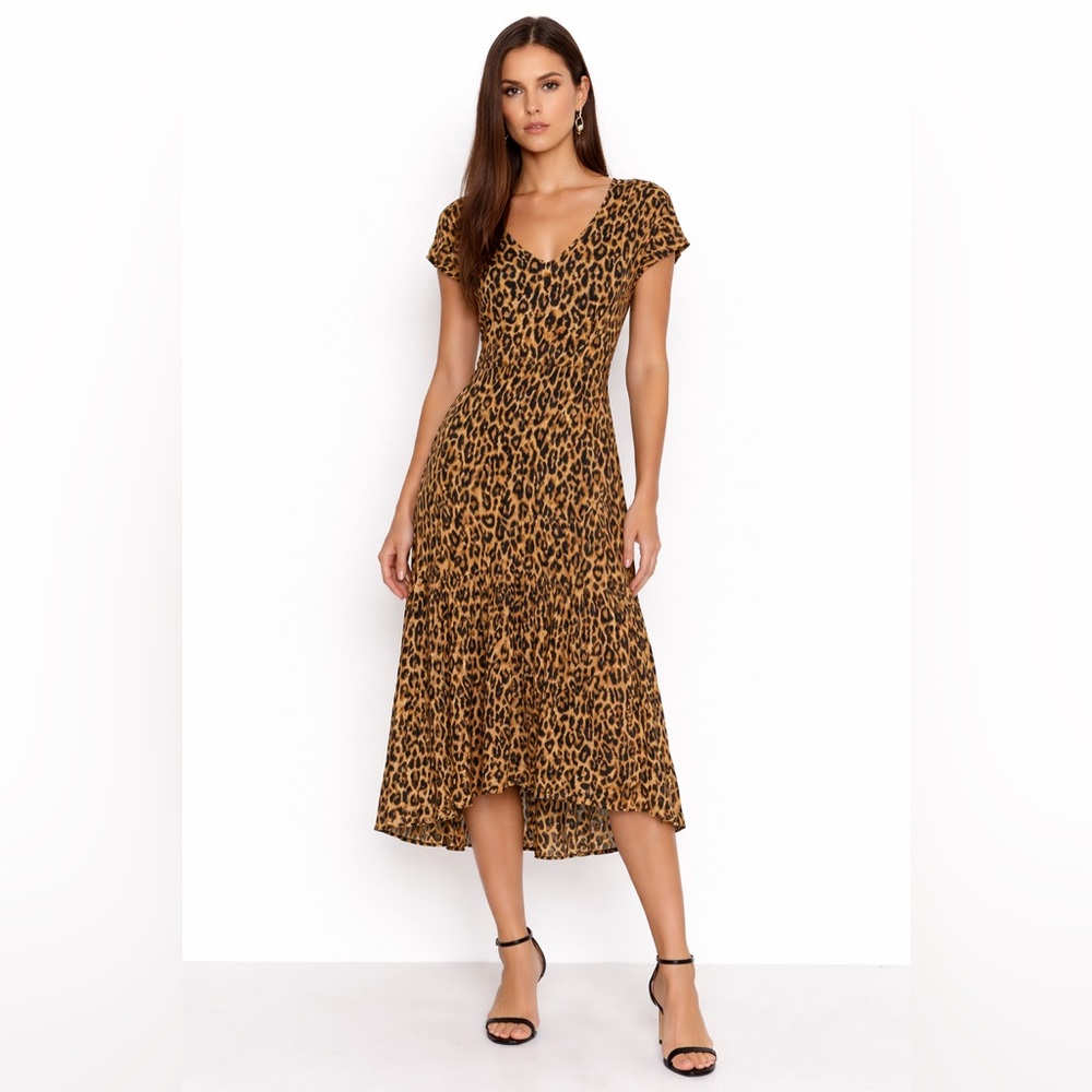 ZARA Leopard Print Asymmetrical Midi Dress XS